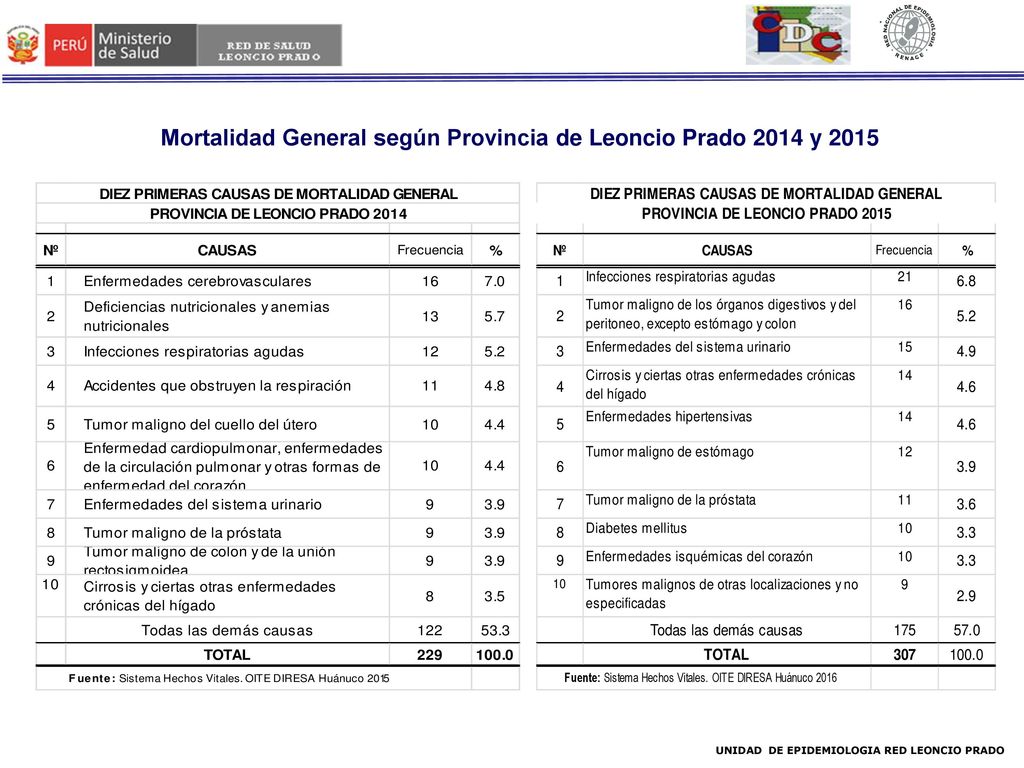 Mortalidad General según Provincia de Leoncio Prado 2014 y 2015