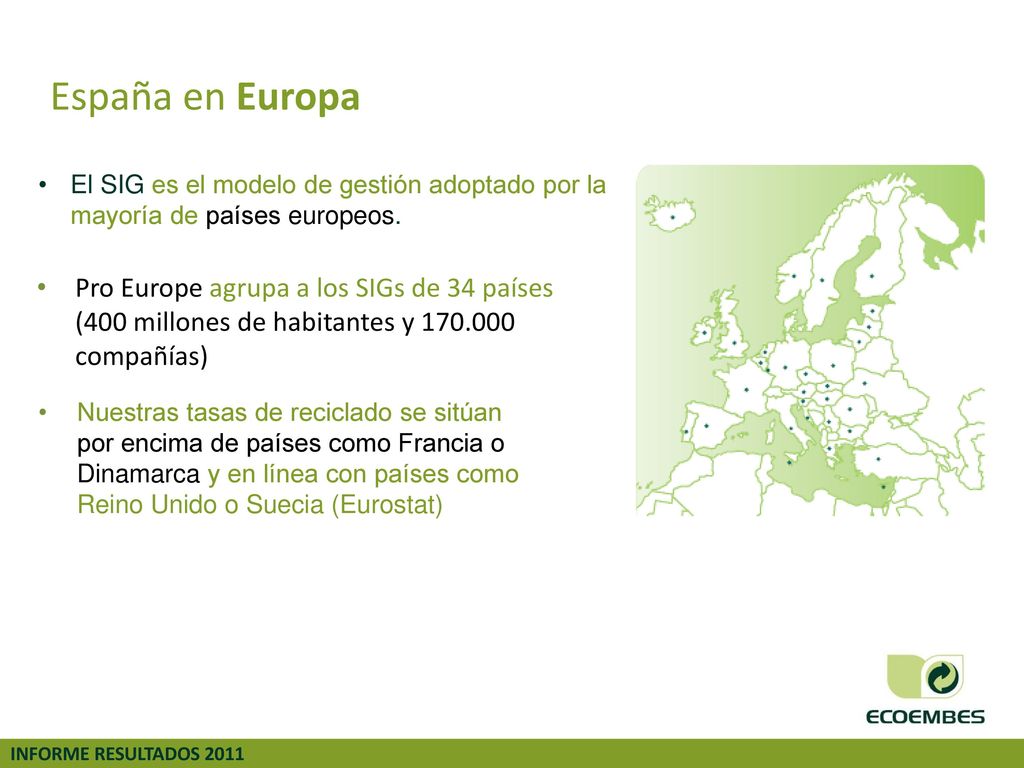 España en Europa El SIG es el modelo de gestión adoptado por la mayoría de países europeos.