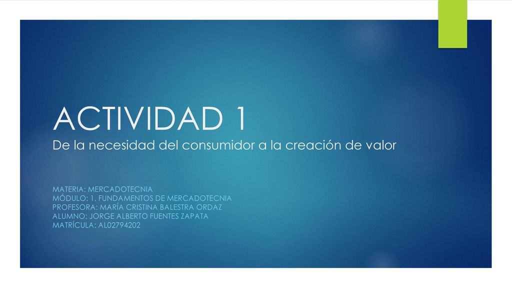 ACTIVIDAD 1 De la necesidad del consumidor a la creación de valor
