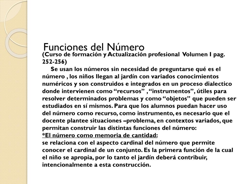 Funciones del Número (Curso de formación y Actualización profesional Volumen I pag )
