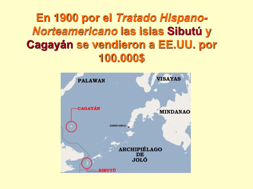 En 1900 por el Tratado Hispano- Norteamericano las islas Sibutú y Cagayán se vendieron a EE.UU.