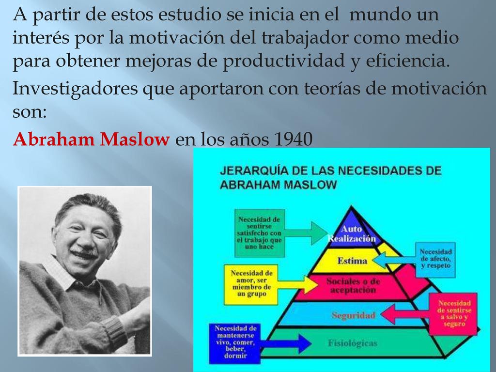 A partir de estos estudio se inicia en el mundo un interés por la motivación del trabajador como medio para obtener mejoras de productividad y eficiencia.