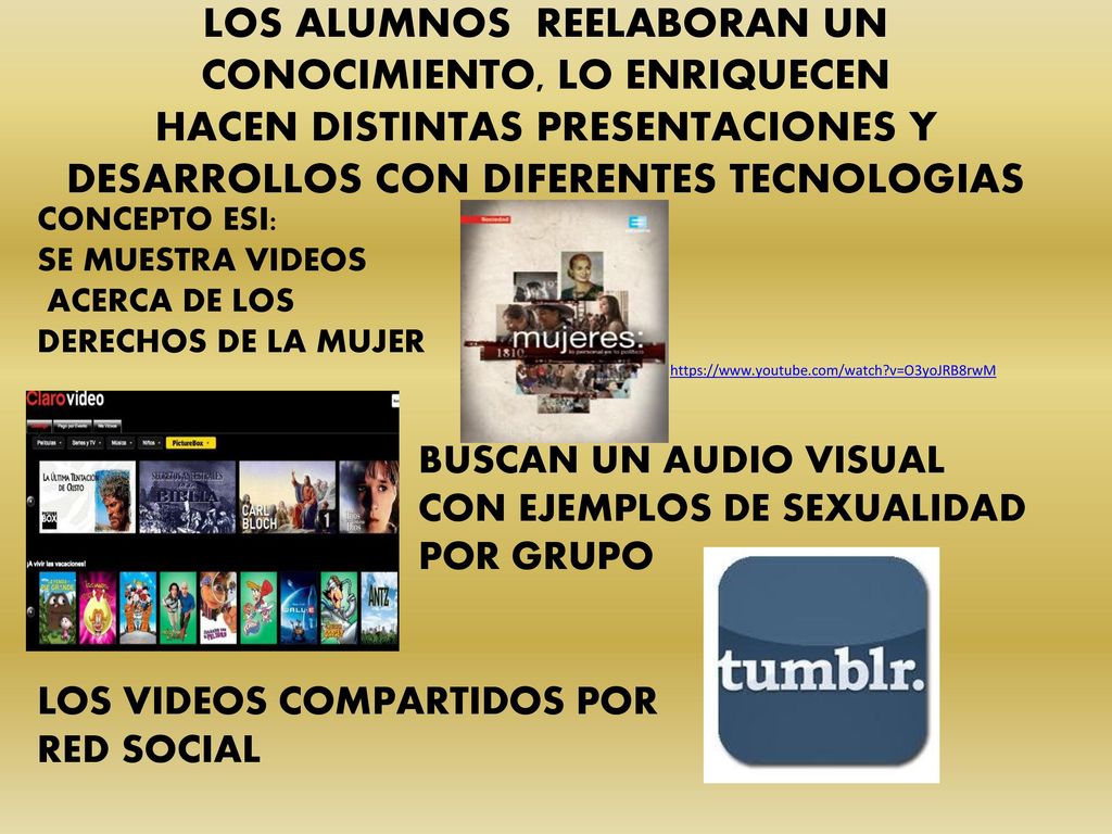 LOS ALUMNOS REELABORAN UN CONOCIMIENTO, LO ENRIQUECEN HACEN DISTINTAS PRESENTACIONES Y DESARROLLOS CON DIFERENTES TECNOLOGIAS