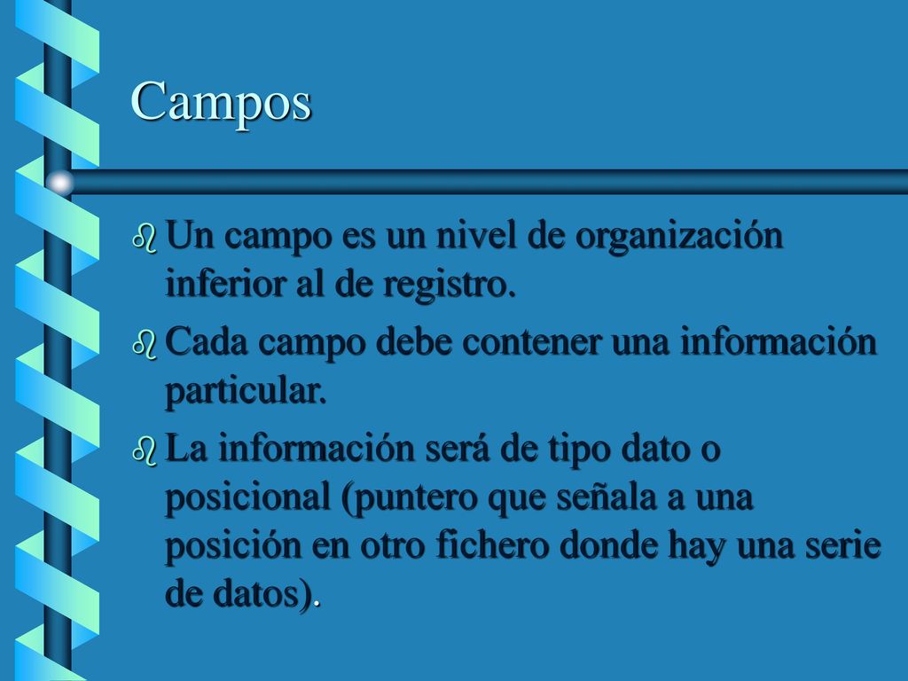 Campos Un campo es un nivel de organización inferior al de registro.