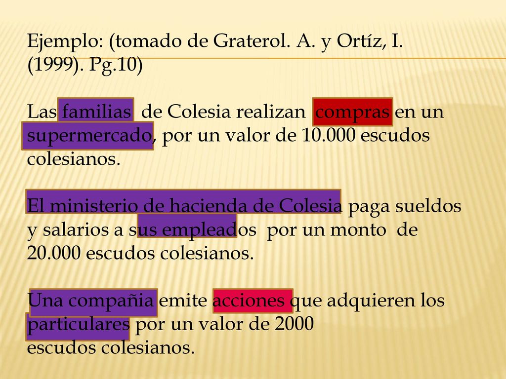 Ejemplo: (tomado de Graterol. A. y Ortíz, I. (1999). Pg.10)