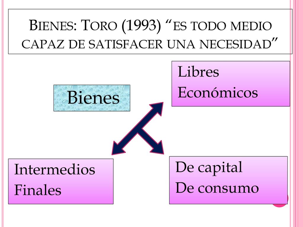 Bienes: Toro (1993) es todo medio capaz de satisfacer una necesidad