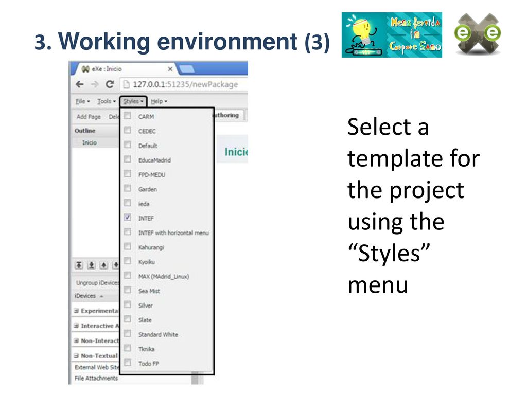Select a template for the project using the Styles menu