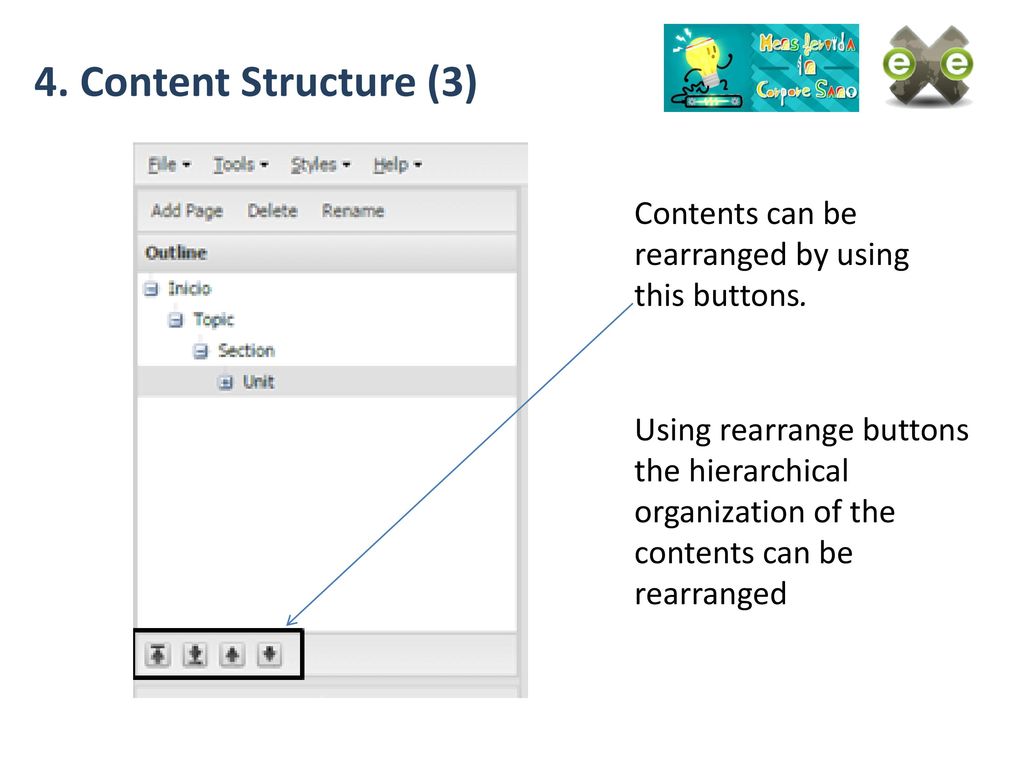 4. Content Structure (3) Contents can be rearranged by using this buttons.