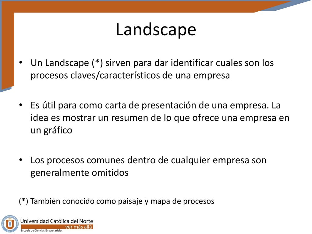 Landscape Un Landscape (*) sirven para dar identificar cuales son los procesos claves/característicos de una empresa.