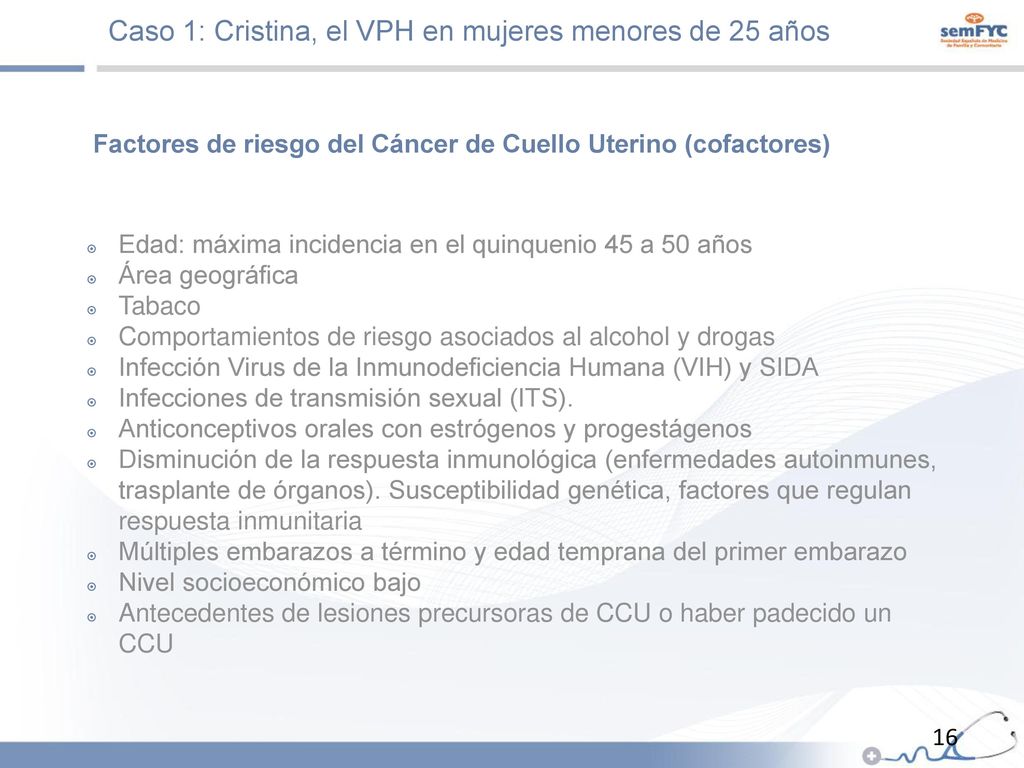 Factores de riesgo del Cáncer de Cuello Uterino (cofactores)