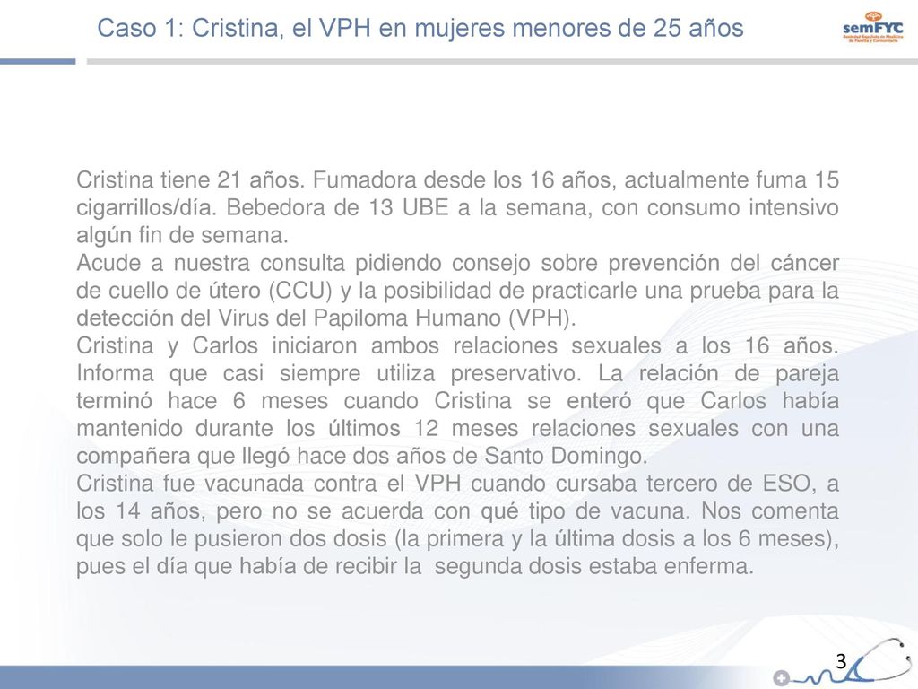 Caso 1: Cristina, el VPH en mujeres menores de 25 años