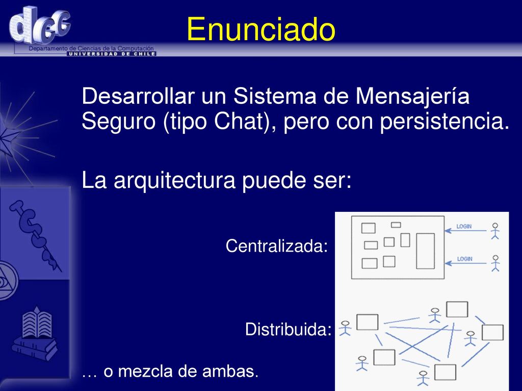 Enunciado Desarrollar un Sistema de Mensajería Seguro (tipo Chat), pero con persistencia. La arquitectura puede ser: