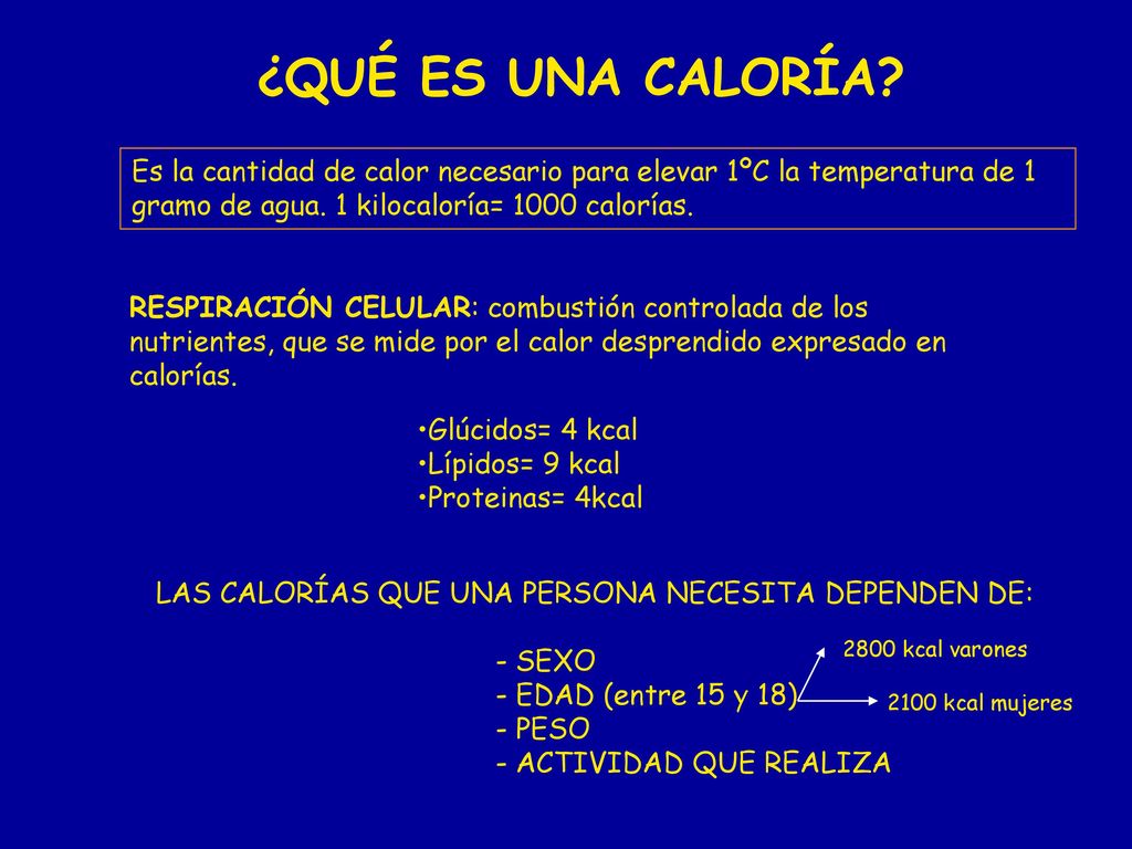 ¿QUÉ ES UNA CALORÍA Es la cantidad de calor necesario para elevar 1ºC la temperatura de 1 gramo de agua. 1 kilocaloría= 1000 calorías.