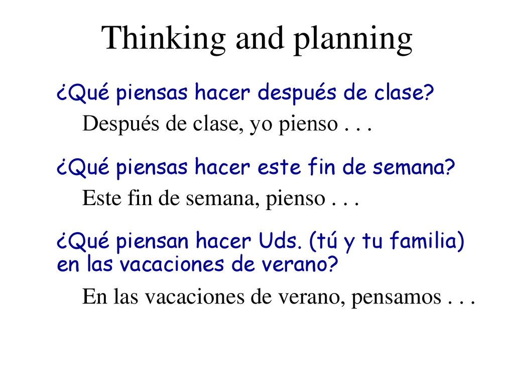 Thinking and planning Después de clase, yo pienso . . .