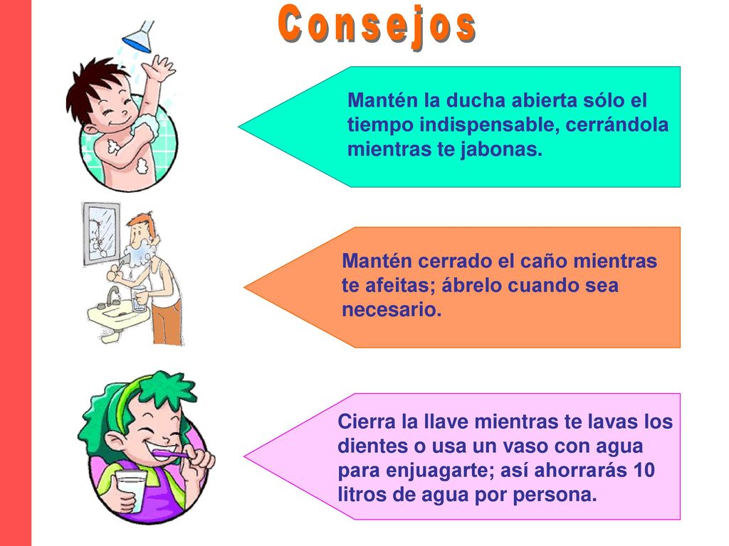 Consejos Mantén la ducha abierta sólo el tiempo indispensable, cerrándola mientras te jabonas.