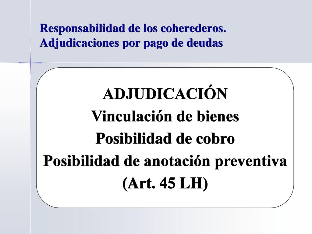 Responsabilidad de los coherederos. Adjudicaciones por pago de deudas