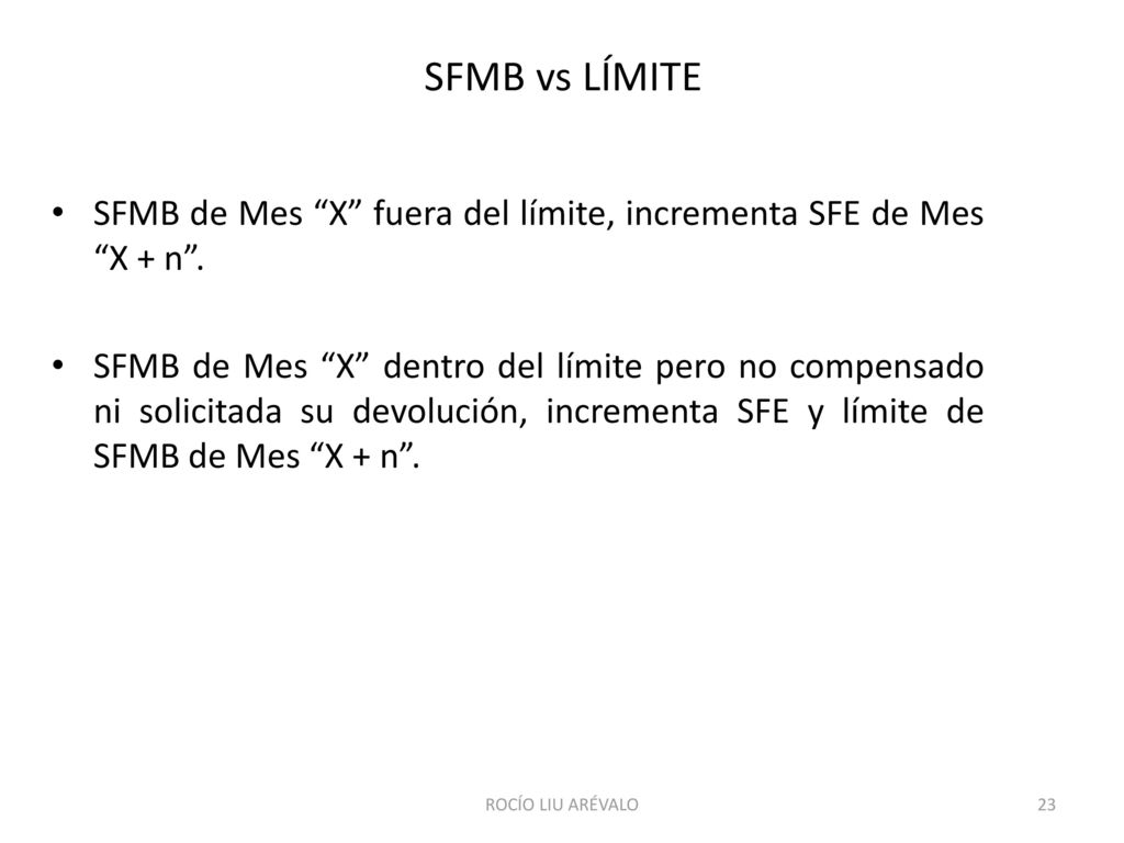 SFMB vs LÍMITE SFMB de Mes X fuera del límite, incrementa SFE de Mes X + n .