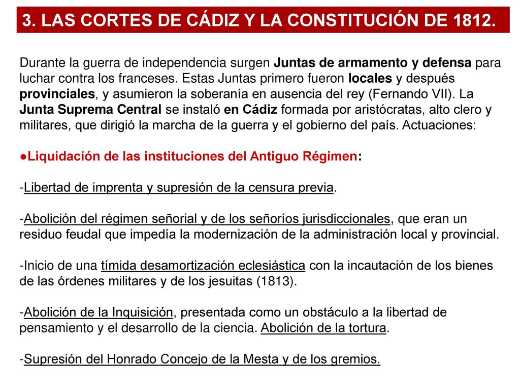 3. LAS CORTES DE CÁDIZ Y LA CONSTITUCIÓN DE 1812.