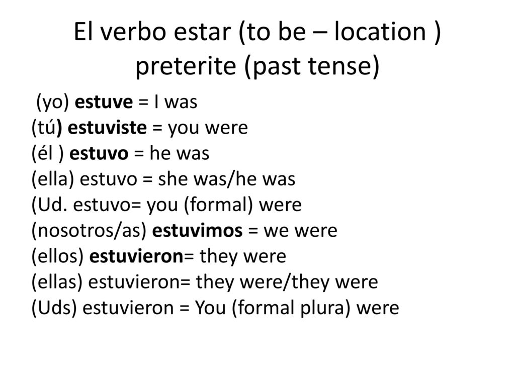 El verbo estar (to be – location ) preterite (past tense)