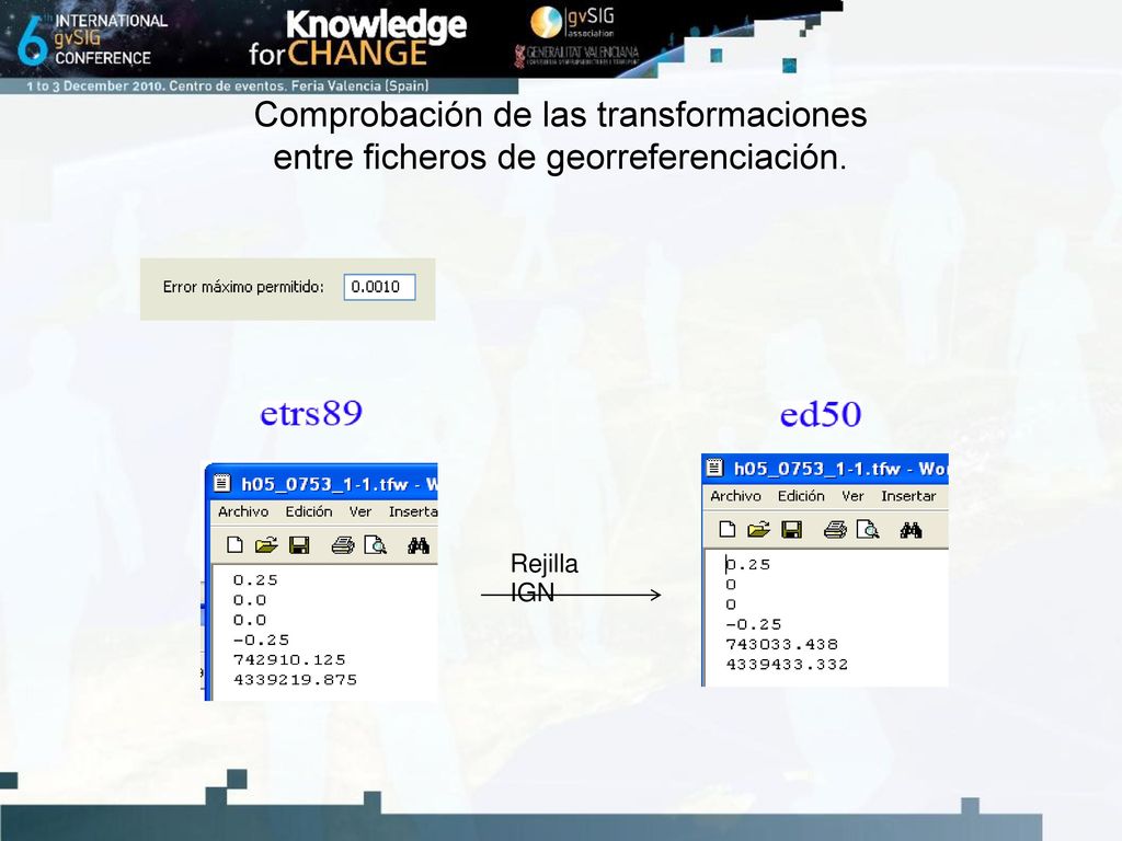 Comprobación de las transformaciones entre ficheros de georreferenciación.