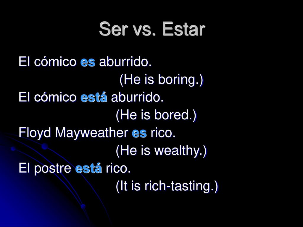 Ser vs. Estar El cómico es aburrido. (He is boring.)