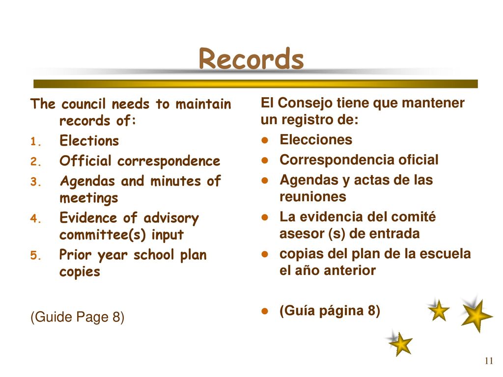 Records The council needs to maintain records of: