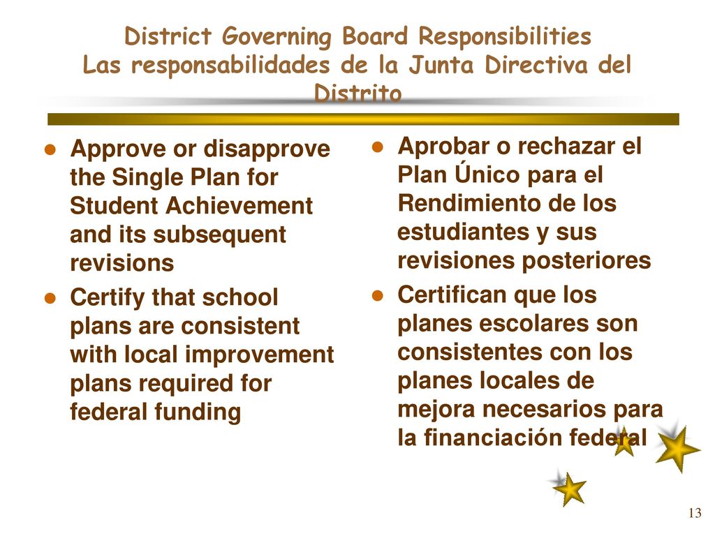 District Governing Board Responsibilities Las responsabilidades de la Junta Directiva del Distrito