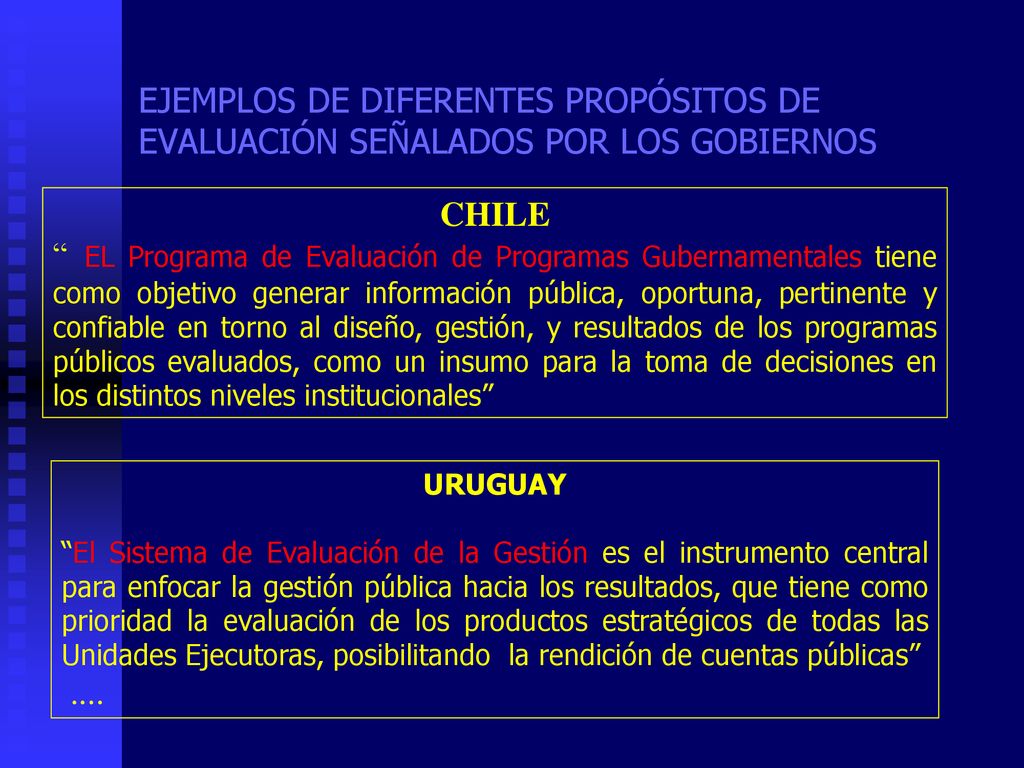 EJEMPLOS DE DIFERENTES PROPÓSITOS DE EVALUACIÓN SEÑALADOS POR LOS GOBIERNOS
