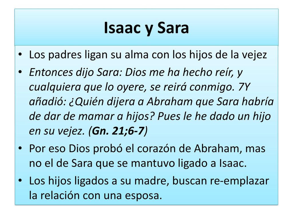 Isaac y Sara Los padres ligan su alma con los hijos de la vejez