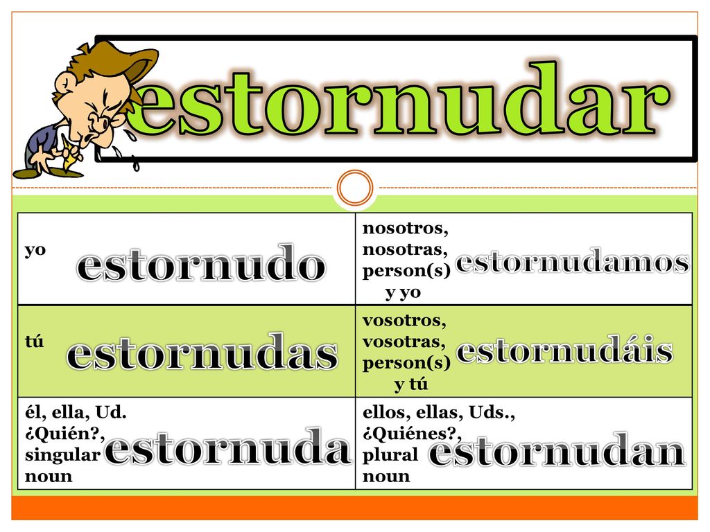 estornudar to sneeze estornudo estornudas estornuda estornudan
