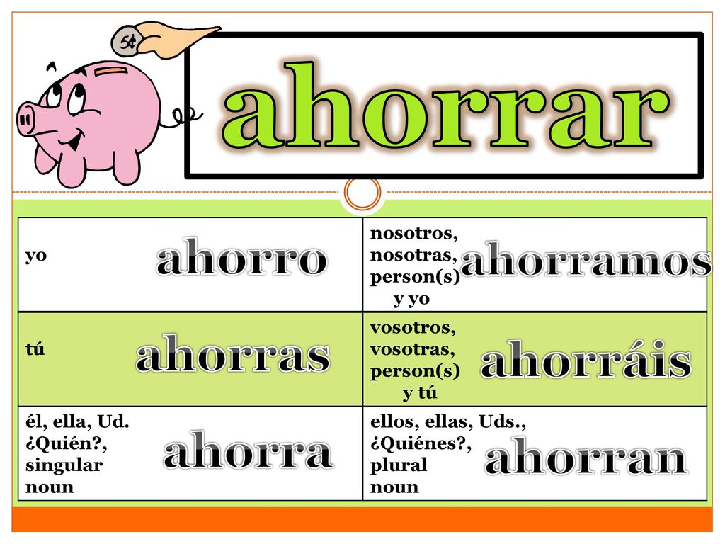 ahorrar to save (money) ahorro ahorras ahorráis ahorra ahorran