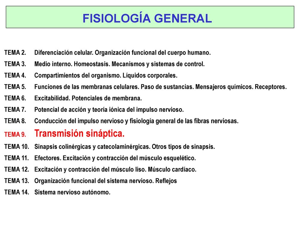 FISIOLOGÍA GENERAL TEMA 2. Diferenciación celular. Organización funcional del cuerpo humano.