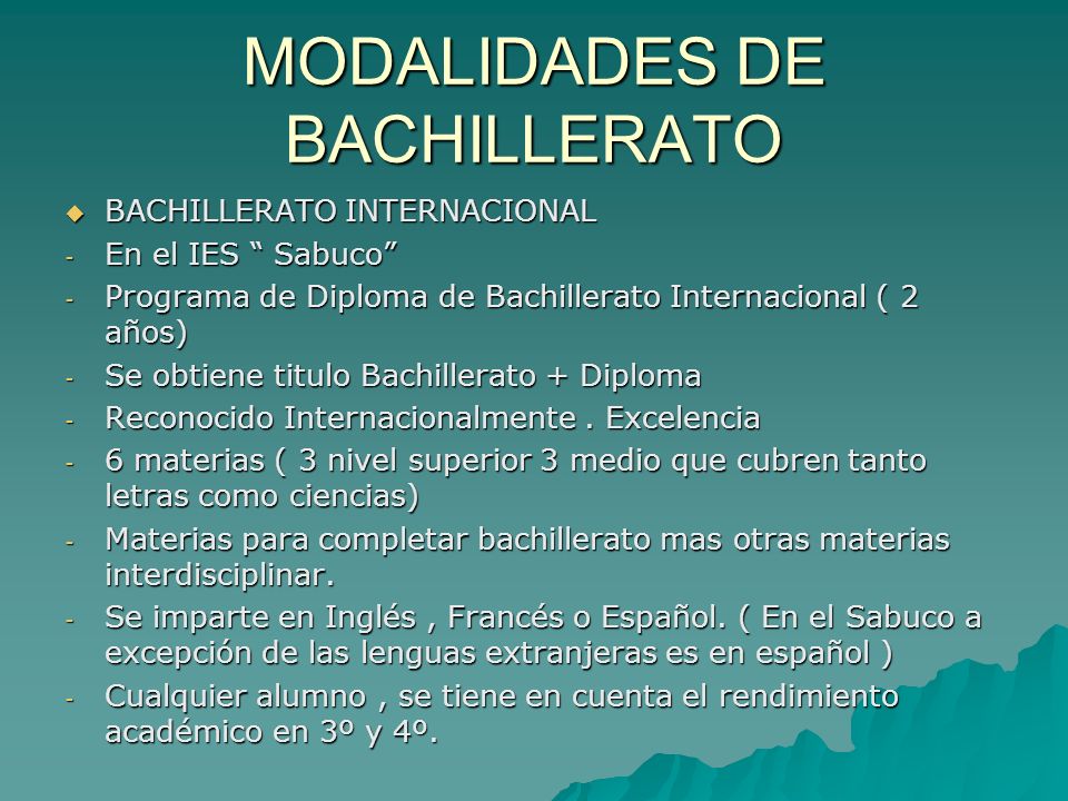 MODALIDADES DE BACHILLERATO