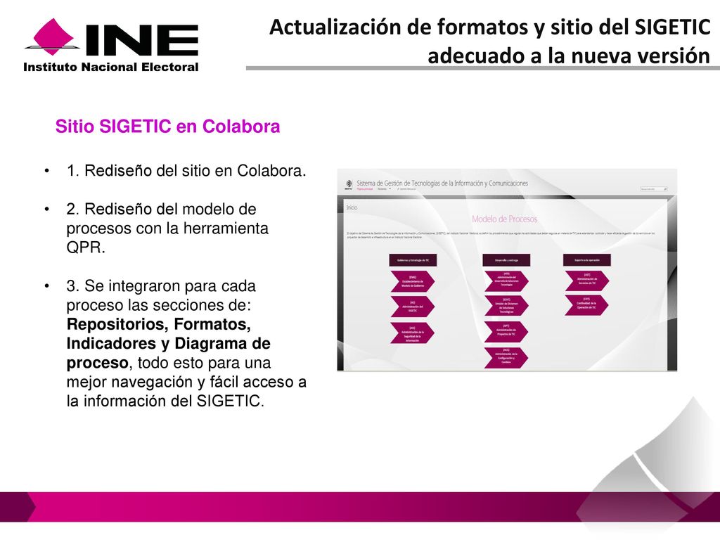 Actualización de formatos y sitio del SIGETIC adecuado a la nueva versión
