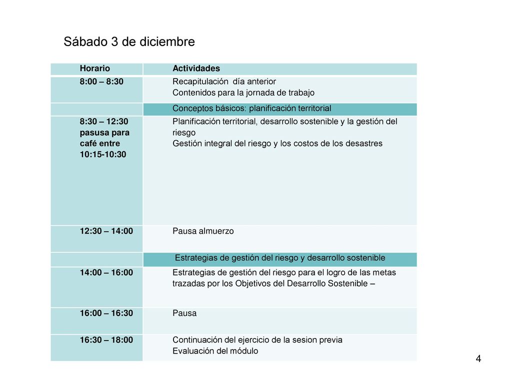 Sábado 3 de diciembre Horario Actividades 8:00 – 8:30