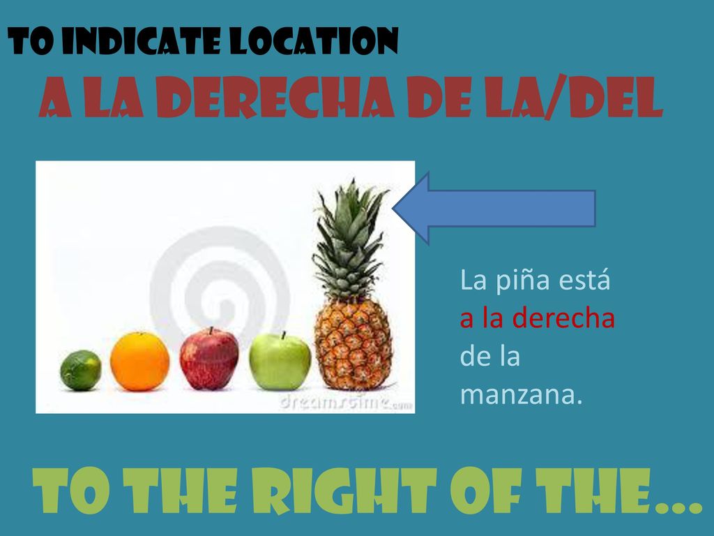 To the right of the… A la derecha de la/del To indicate location