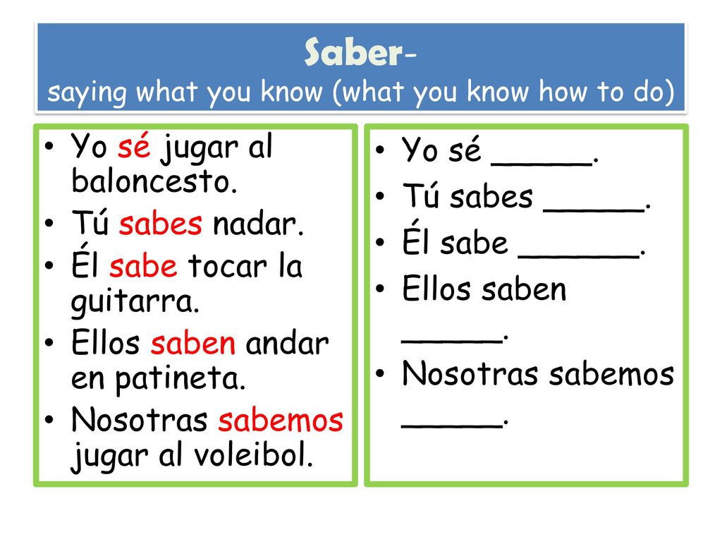 Saber- saying what you know (what you know how to do)