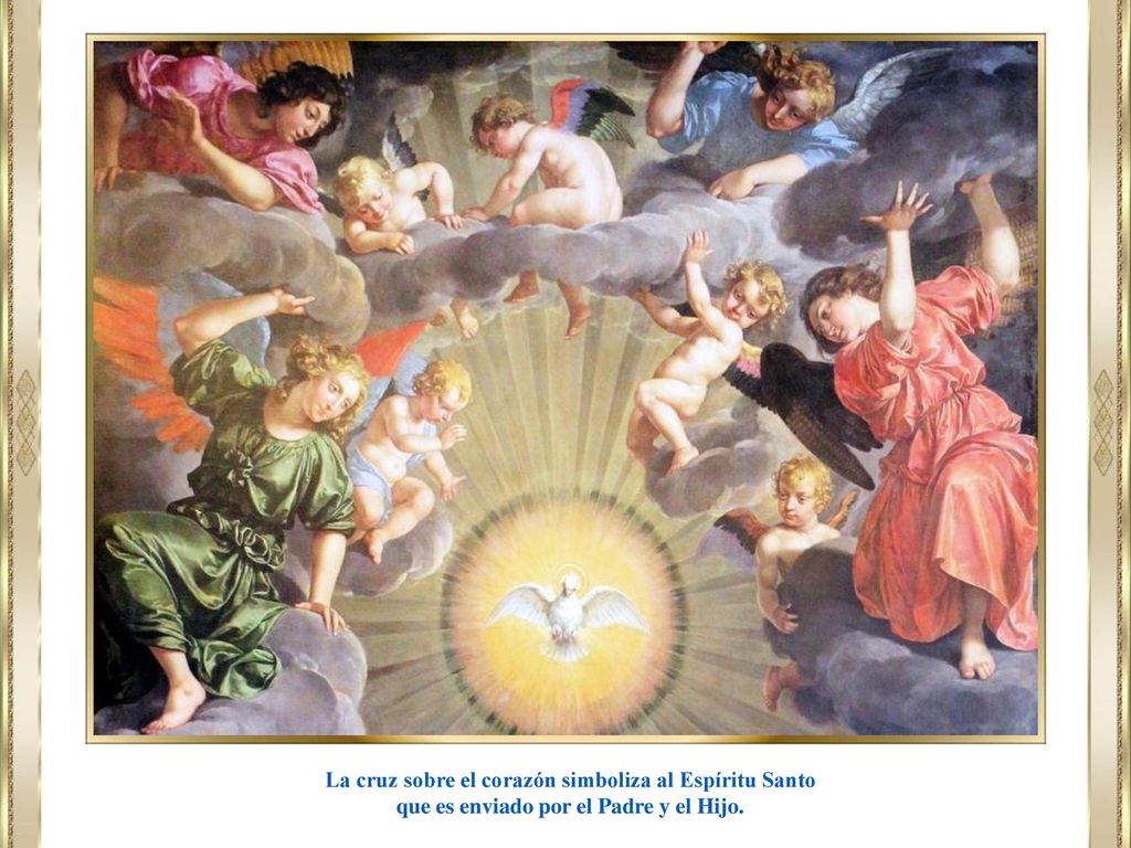 La cruz sobre el corazón simboliza al Espíritu Santo