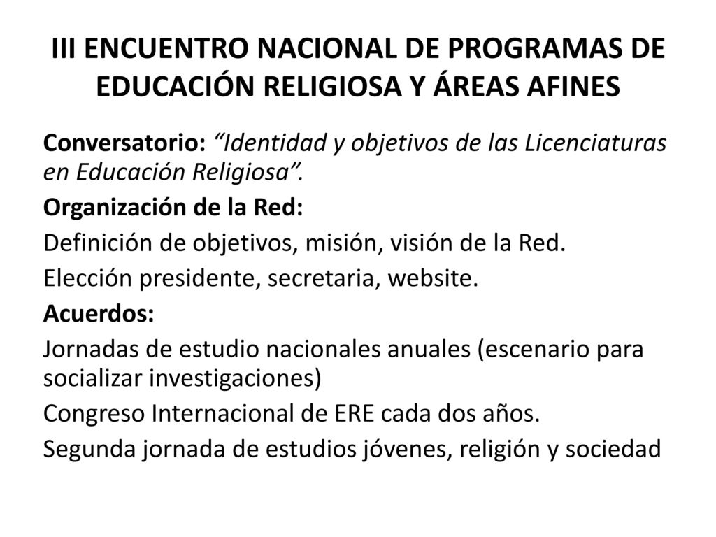 III ENCUENTRO NACIONAL DE PROGRAMAS DE EDUCACIÓN RELIGIOSA Y ÁREAS AFINES