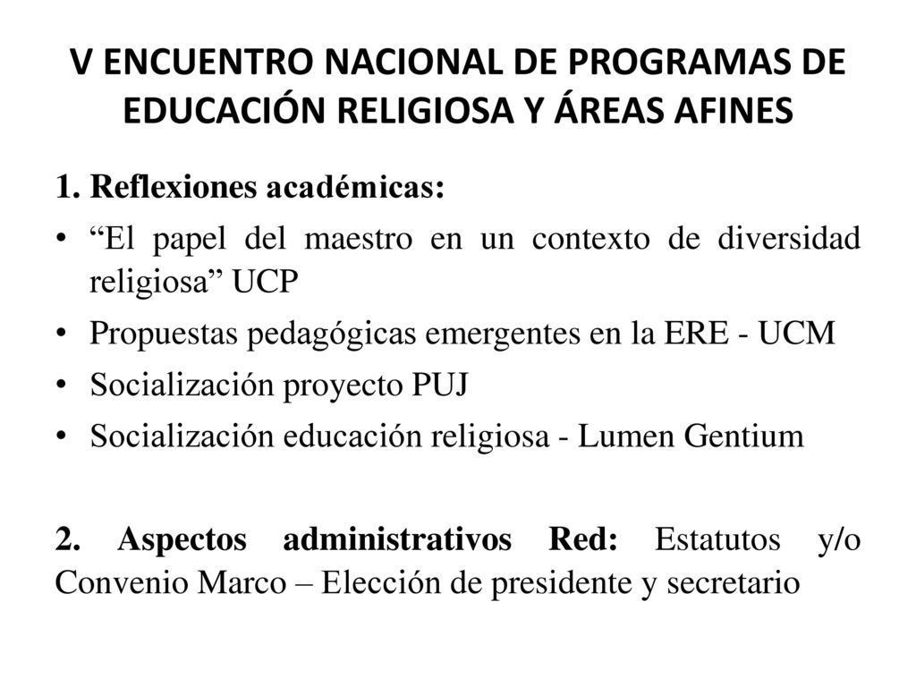 V ENCUENTRO NACIONAL DE PROGRAMAS DE EDUCACIÓN RELIGIOSA Y ÁREAS AFINES
