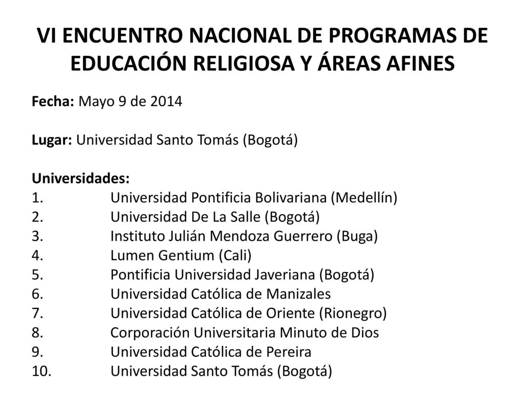 VI ENCUENTRO NACIONAL DE PROGRAMAS DE EDUCACIÓN RELIGIOSA Y ÁREAS AFINES