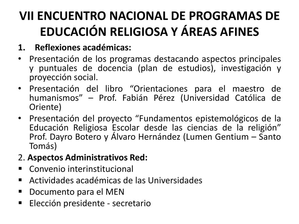 VII ENCUENTRO NACIONAL DE PROGRAMAS DE EDUCACIÓN RELIGIOSA Y ÁREAS AFINES
