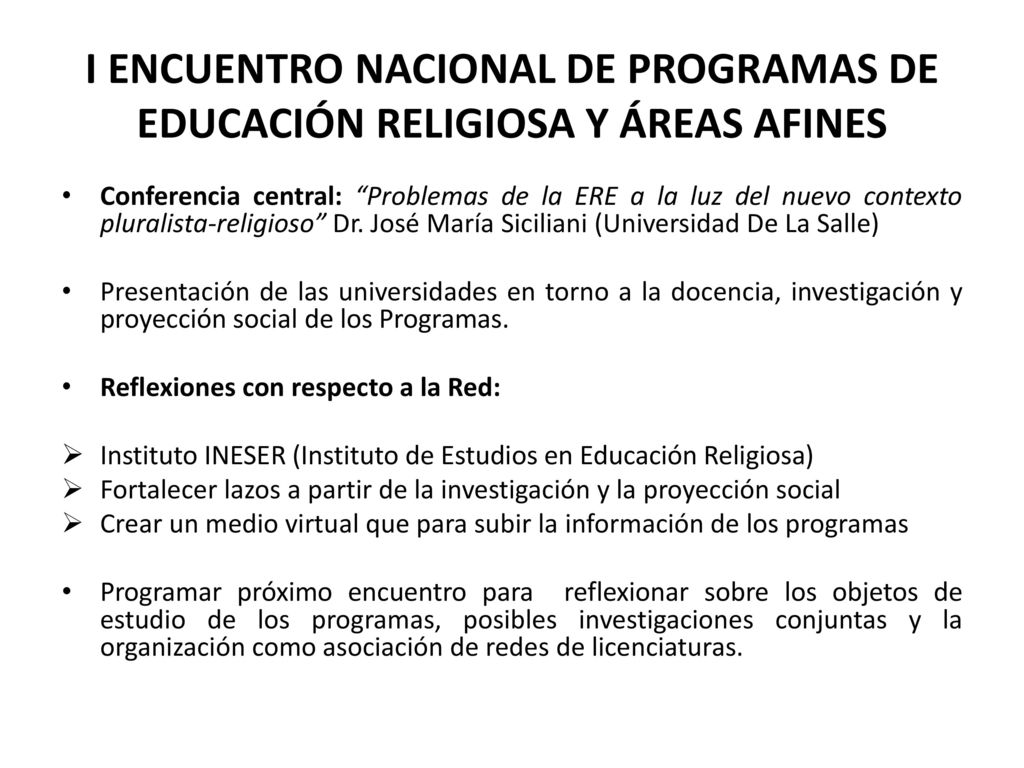 I ENCUENTRO NACIONAL DE PROGRAMAS DE EDUCACIÓN RELIGIOSA Y ÁREAS AFINES