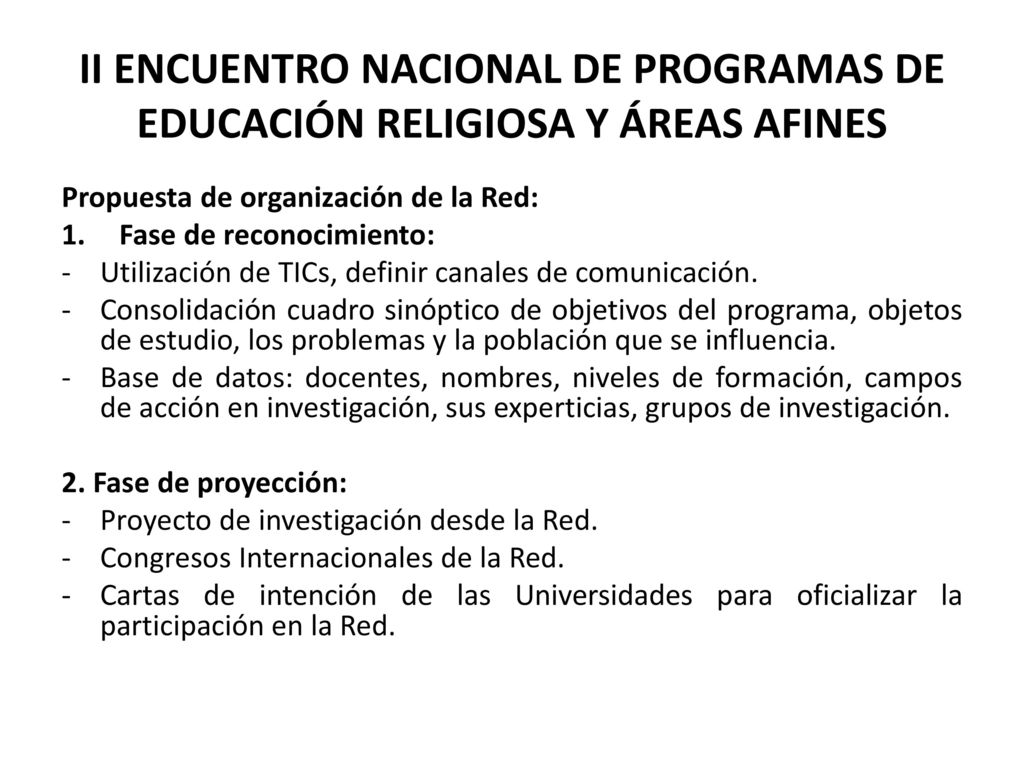 II ENCUENTRO NACIONAL DE PROGRAMAS DE EDUCACIÓN RELIGIOSA Y ÁREAS AFINES