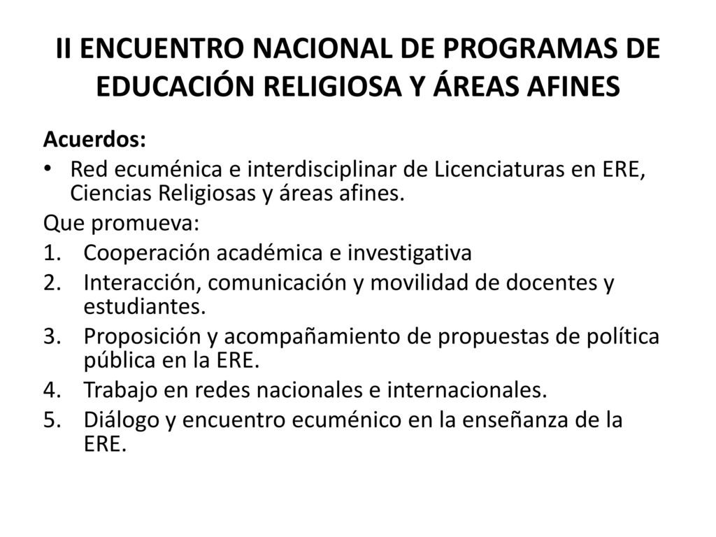 II ENCUENTRO NACIONAL DE PROGRAMAS DE EDUCACIÓN RELIGIOSA Y ÁREAS AFINES
