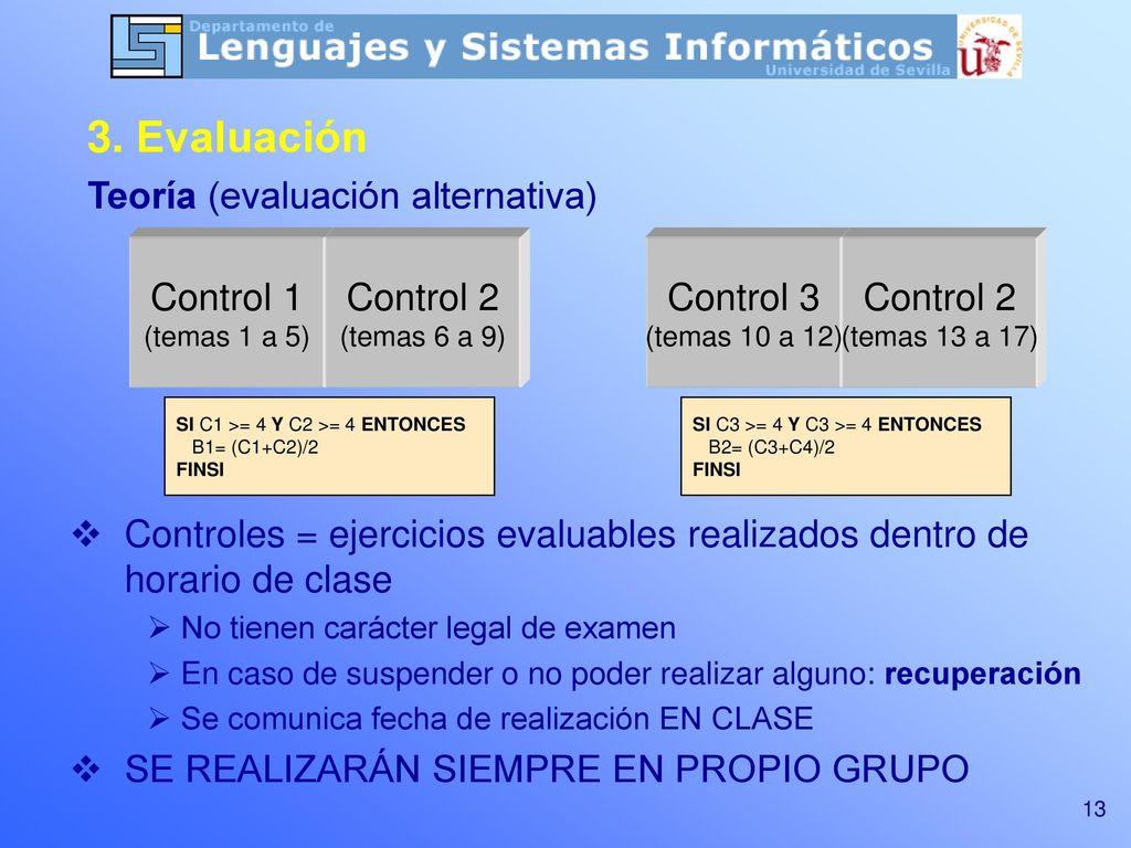 3. Evaluación Teoría (evaluación alternativa) Control 1 (temas 1 a 5)
