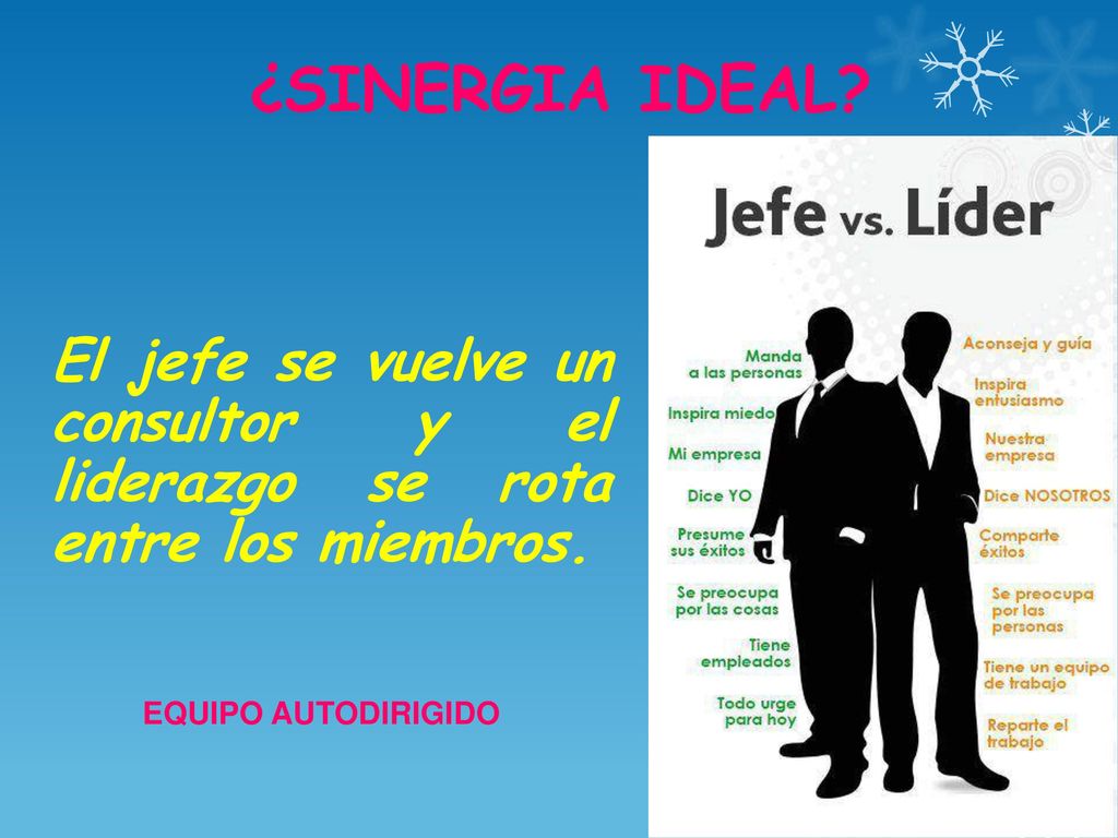 ¿SINERGIA IDEAL. El jefe se vuelve un consultor y el liderazgo se rota entre los miembros.