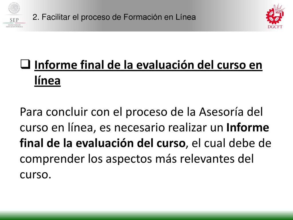Informe final de la evaluación del curso en línea