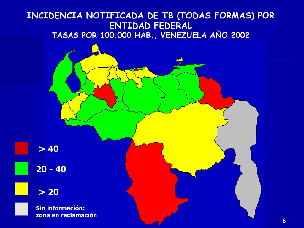 INCIDENCIA NOTIFICADA DE TB (TODAS FORMAS) POR ENTIDAD FEDERAL TASAS POR HAB., VENEZUELA AÑO 2002