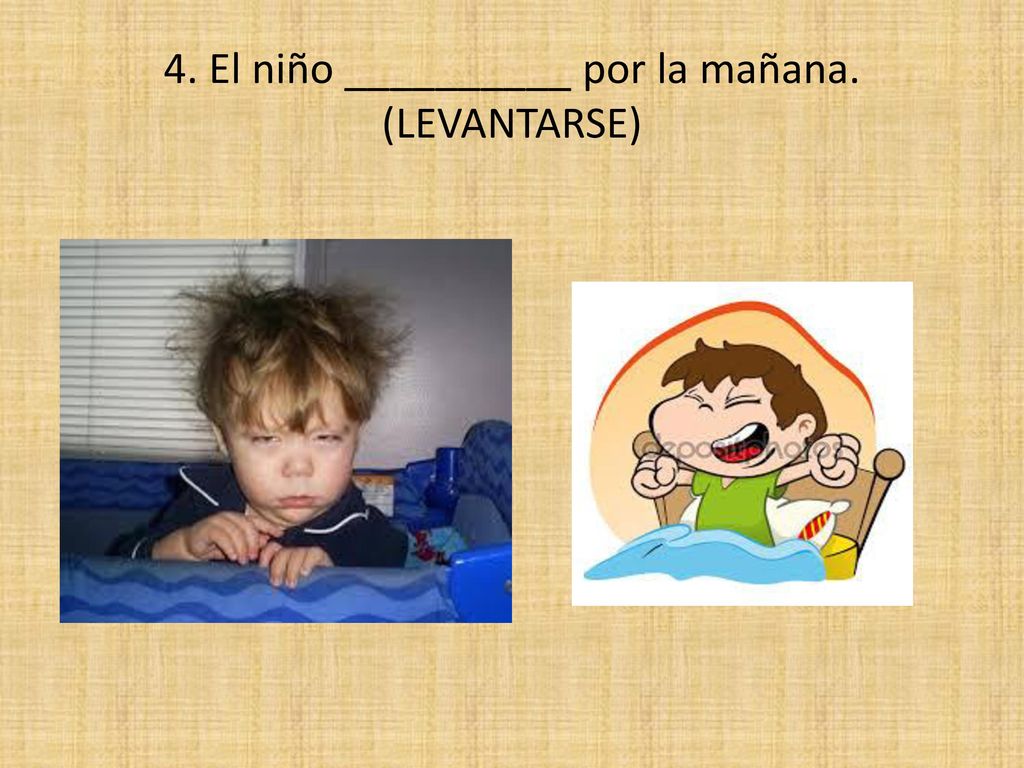 4. El niño __________ por la mañana. (LEVANTARSE)